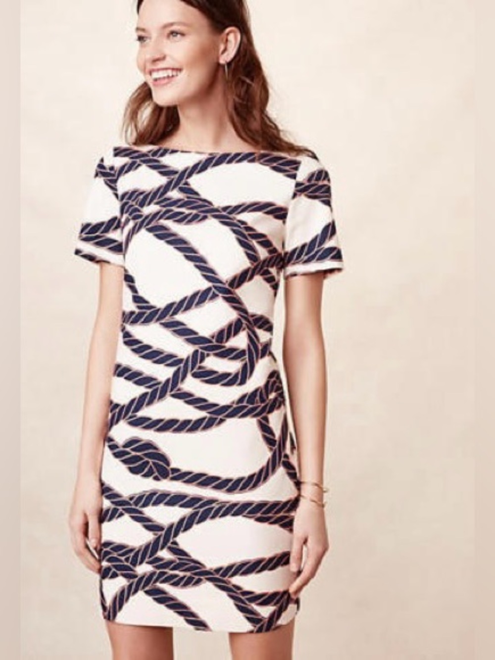 MAEVE Anthropologie Nautical Ropes Fitted Stretch Shift Dress Cut Out Size 4